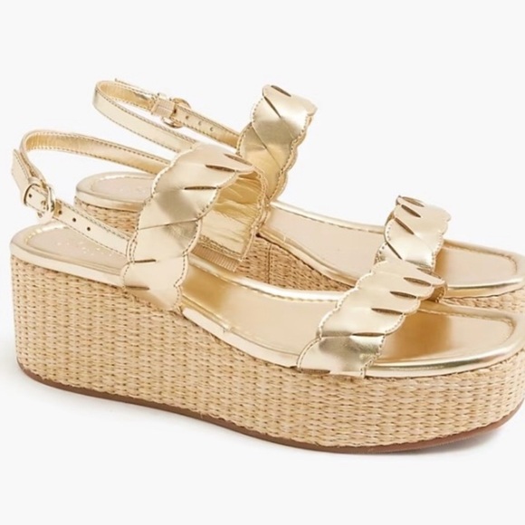 J. Crew Gold Espadrille size 8 Wedge Sandals - NEW - Picture 1 of 6